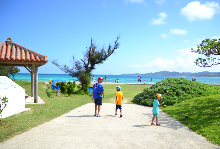エメラルドグリーンの海が見えます。