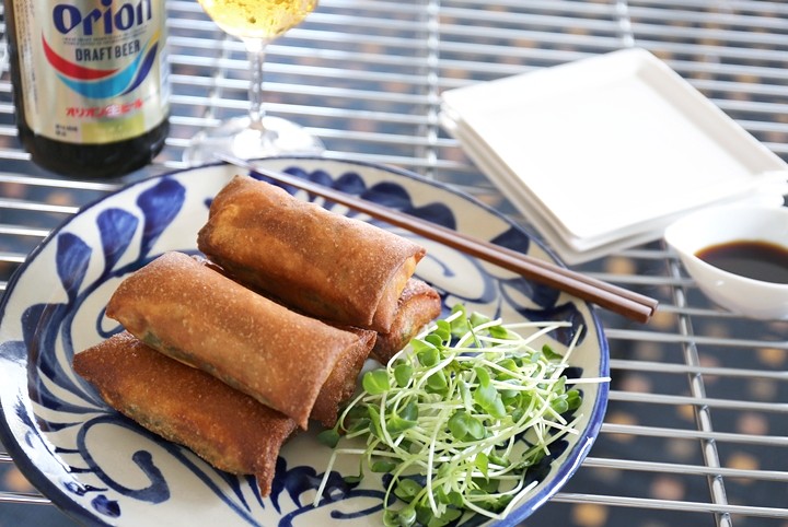 「ジーマーミ豆腐とアーサの春巻き」×ビール